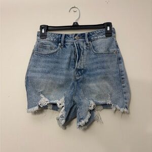 Good American Bombshell Denim Shorts Distressed Cutoff Hi Rise Button Fly 0/25